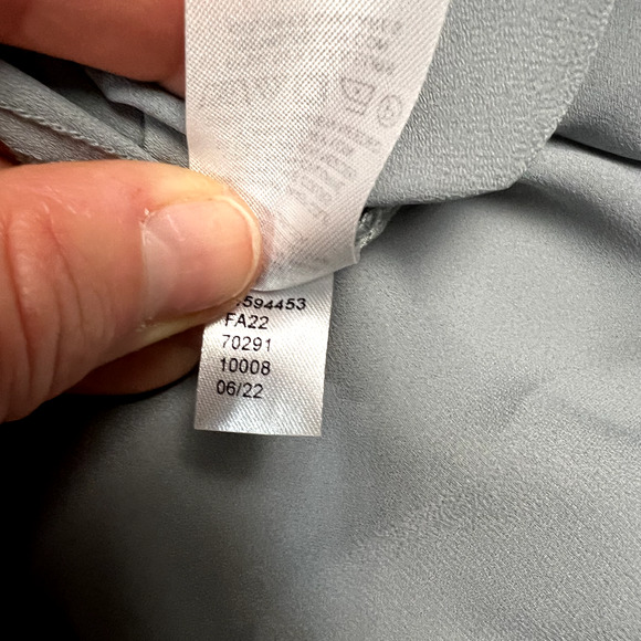 Ann Taylor Lace Trim Mock Neck‎ Yoke Blouse Size L Gray Career Essential Fringe - Picture 9 of 11